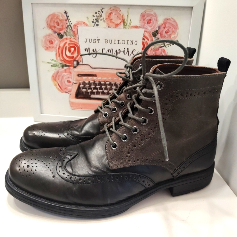 Aston Grey Collection Staten Bowlers Black/ Gray Lace Up Ankle Brogue Boots, 9